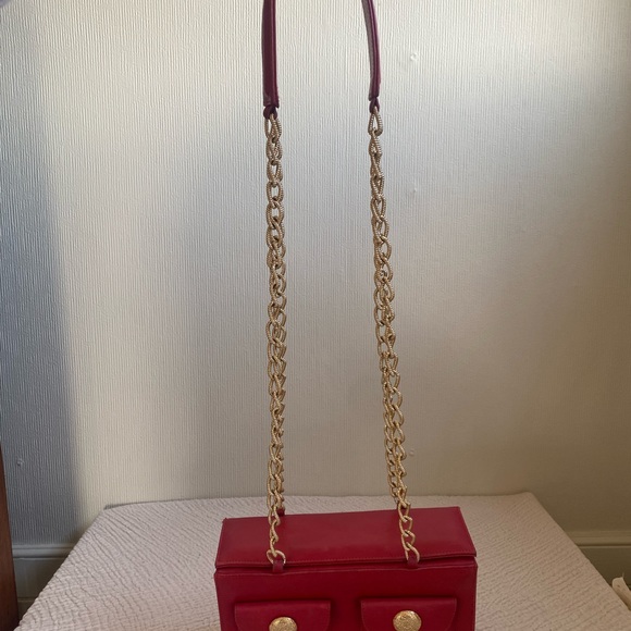 Red Leather Box Purse with Gold Link Chain by Via Repubblica// Butter Leather - Picture 8 of 9